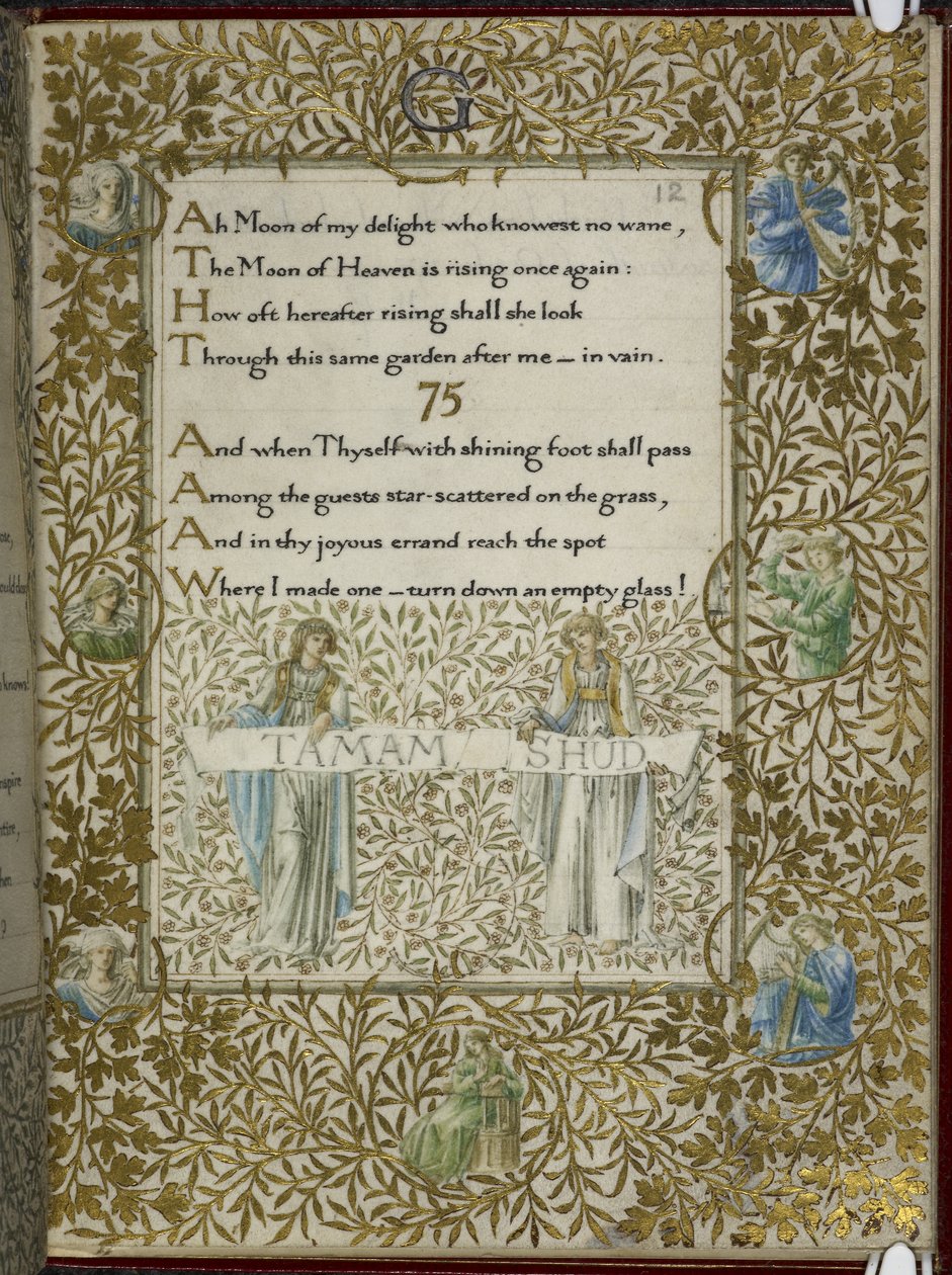 (Hele folioen) Rubaiyat av Omar Khayyam, vers 74 - 75. av Edward Coley and Morris William Burne Jones
