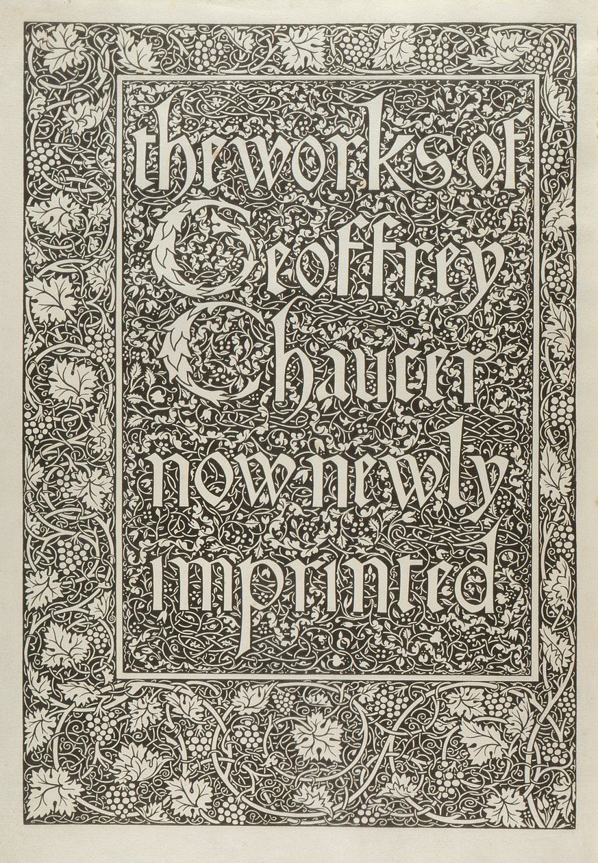 Tittelside, fra The Works of Geoffrey Chaucer nå nylig påtrykt, gravert av William Morris (1834-96) 1896 av Edward Coley after Burne Jones