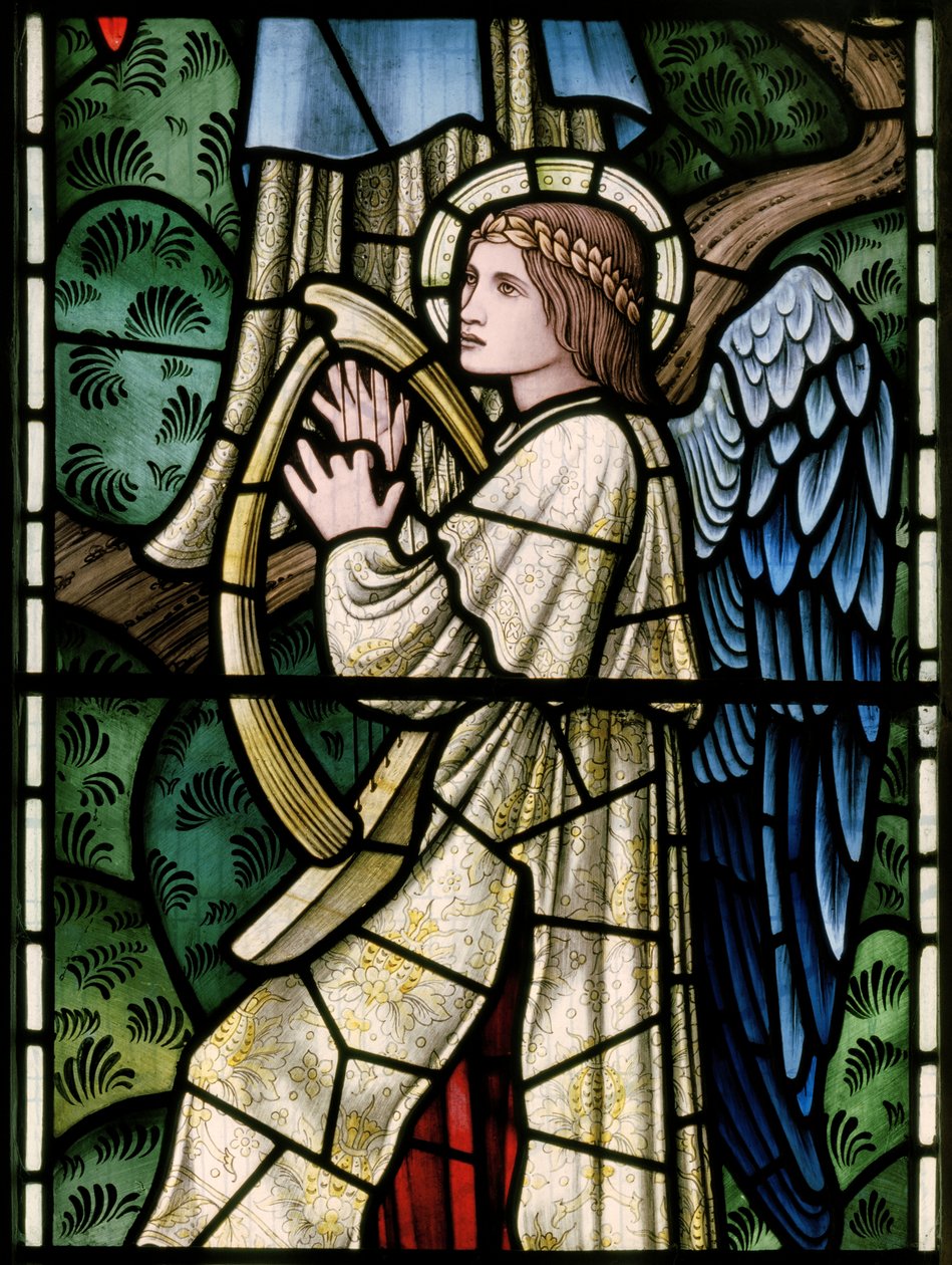 Wilden, All Saints, Morris & Co., Edward Burne-Jones, John Henry Dearle (1859-1932), Angels Of Paradise, Angel Musicians, detalj, 1902-1914, Louisa, Alfred, The Baldwins, statsminister, metodist, Wo av Edward Coley and Dearle Burne-Jones