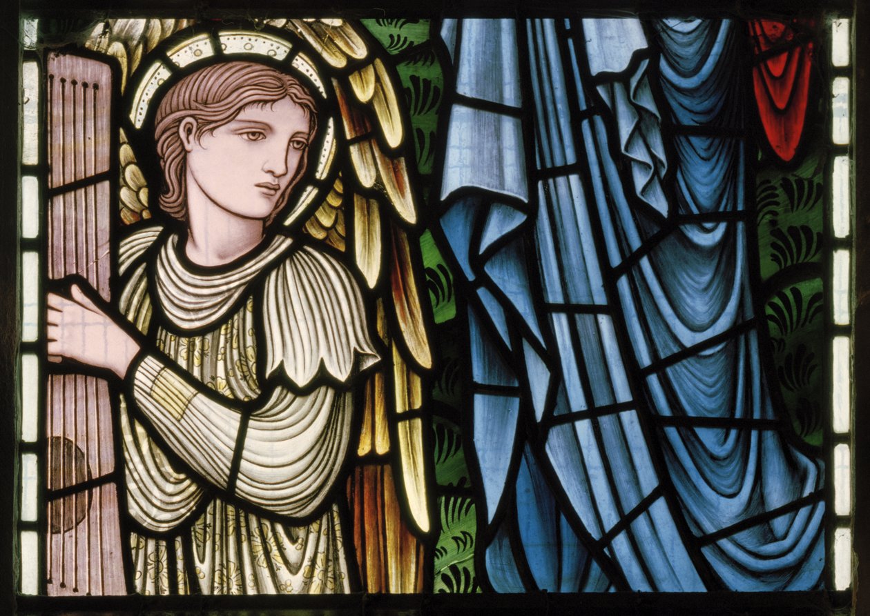 Wilden, All Saints, Morris & Co., Edward Burne-Jones, John Henry Dearle (1859-1932), Angels Of Paradise, Angel Musicians, detalj, 1902-1914, Louisa, Alfred, The Baldwins, statsminister, metodist, Wo av Edward Coley and Dearle Burne-Jones