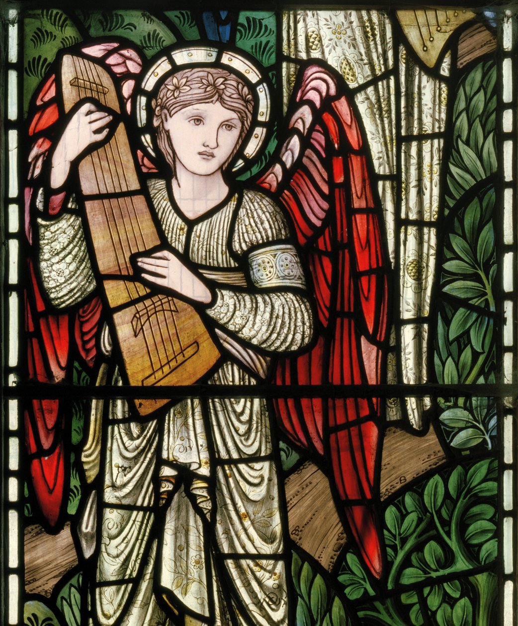 Wilden, All Saints, Morris & Co., Edward Burne-Jones, John Henry Dearle (1859-1932), Angels Of Paradise, Angel Musicians, detalj, 1902-1914, Louisa, Alfred, The Baldwins, statsminister, metodist, Wo av Edward Coley and Dearle Burne-Jones