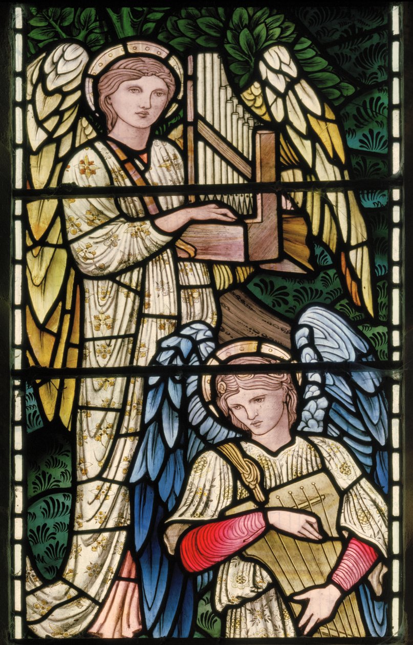 Wilden, All Saints, Morris & Co., Edward Burne-Jones, John Henry Dearle (1859-1932), Angels Of Paradise, Angel Musicians, detalj, 1902-1914, Louisa, Alfred, The Baldwins, statsminister, metodist, Wo av Edward Coley and Dearle Burne-Jones
