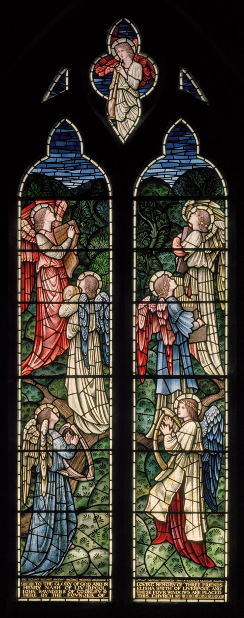 Wilden, All Saints, Morris & Co., Edward Burne-Jones, John Henry Dearle (1859-1932), Angels Of Paradise, Angel Musicians, 1902-1914, Louisa, Alfred, The Baldwins, statsminister, metodist, Worcesters av Edward Coley and Dearle Burne-Jones