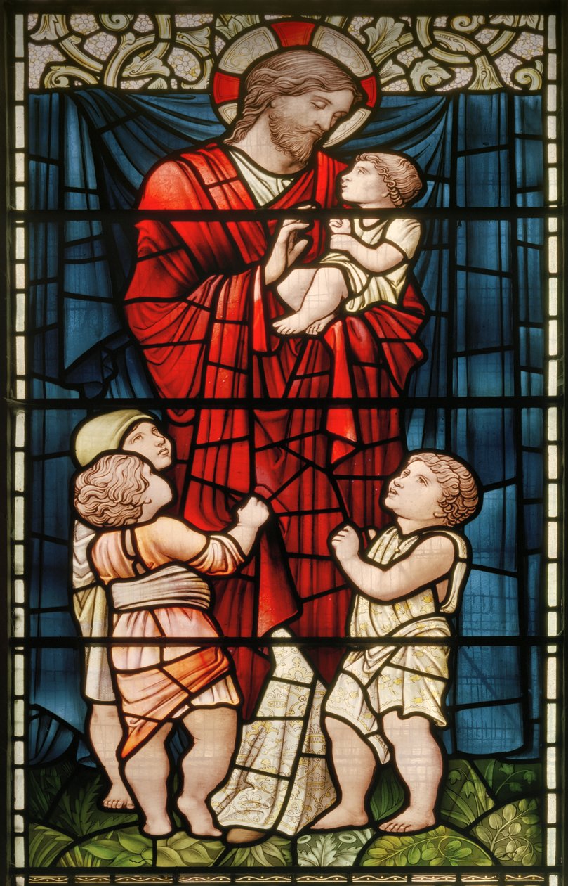 Wilden, All Saints, Morris & Co., Edward Burne-Jones, John Henry Dearle (1859-1932), Christ Blessing The Children, 1902-1914, Louisa, Alfred, The Baldwins, statsminister, metodist, Worcestershire, A av Edward Coley and Dearle Burne-Jones