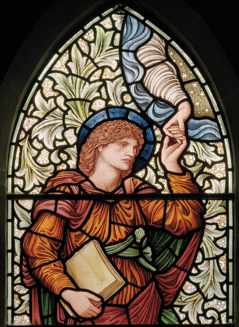 Wilden, All Saints, Morris & Co., Edward Burne-Jones, John Henry Dearle (1859-1932), Enoch, detalj, 1902-1914, Louisa, Alfred, The Baldwins, statsminister, metodist, Worcestershire, kunst og håndverk, R av Edward Coley and Dearle Burne-Jones