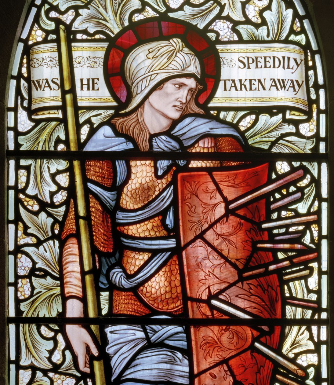 Wilden, All Saints, Morris & Co., Edward Burne-Jones, John Henry Dearle (1859-1932), Fortitude, detalj, 1902-1914, Louisa, Alfred, The Baldwins, statsminister, metodist, Worcestershire, Arts & Craft av Edward Coley and Dearle Burne-Jones