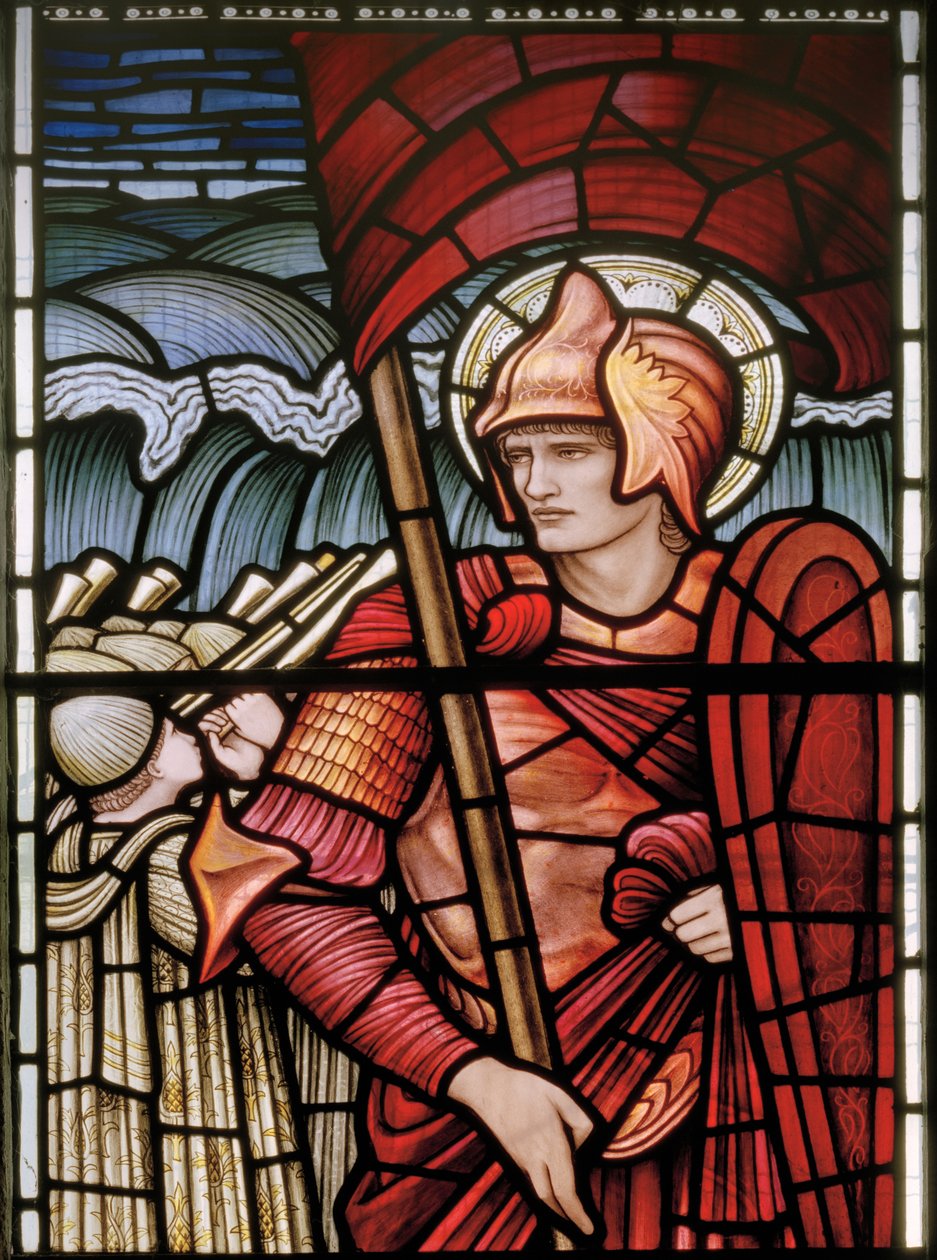 Wilden, All Saints, Morris & Co., Edward Burne-Jones, John Henry Dearle (1859-1932), Joshua, detalj, 1902-1914, Louisa, Alfred, The Baldwins, statsminister, metodist, Worcestershire, kunst og håndverk, av Edward Coley and Dearle Burne-Jones