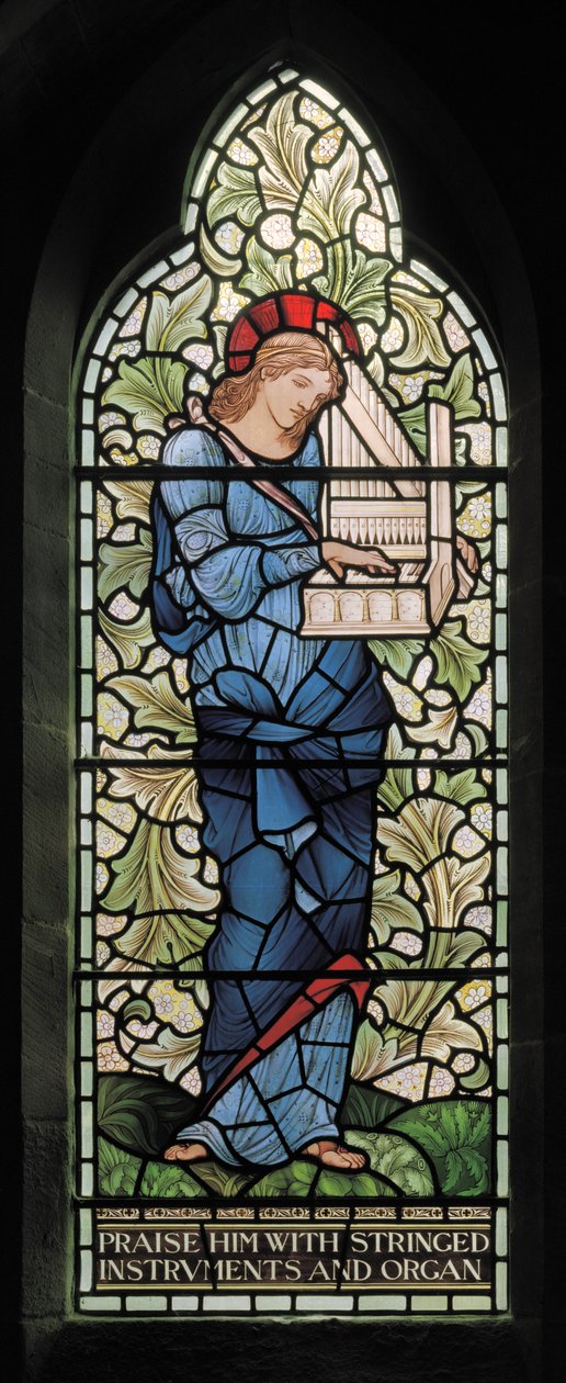 Wilden, All Saints, Morris & Co., Edward Burne-Jones, John Henry Dearle (1859-1932), St Cecilia, 1902-1914, Louisa, Alfred, The Baldwins, statsminister, metodist, Worcestershire, Arts & Crafts, Rudy av Edward Coley and Dearle Burne-Jones