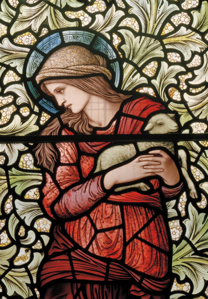 Wilden, All Saints, Morris & Co., Edward Burne-Jones, John Henry Dearle (1859-1932), St Agnes, detalj, 1902-1914, Louisa, Alfred, The Baldwins, statsminister, metodist, Worcestershire, kunst og håndverk av Edward Coley and Dearle Burne-Jones