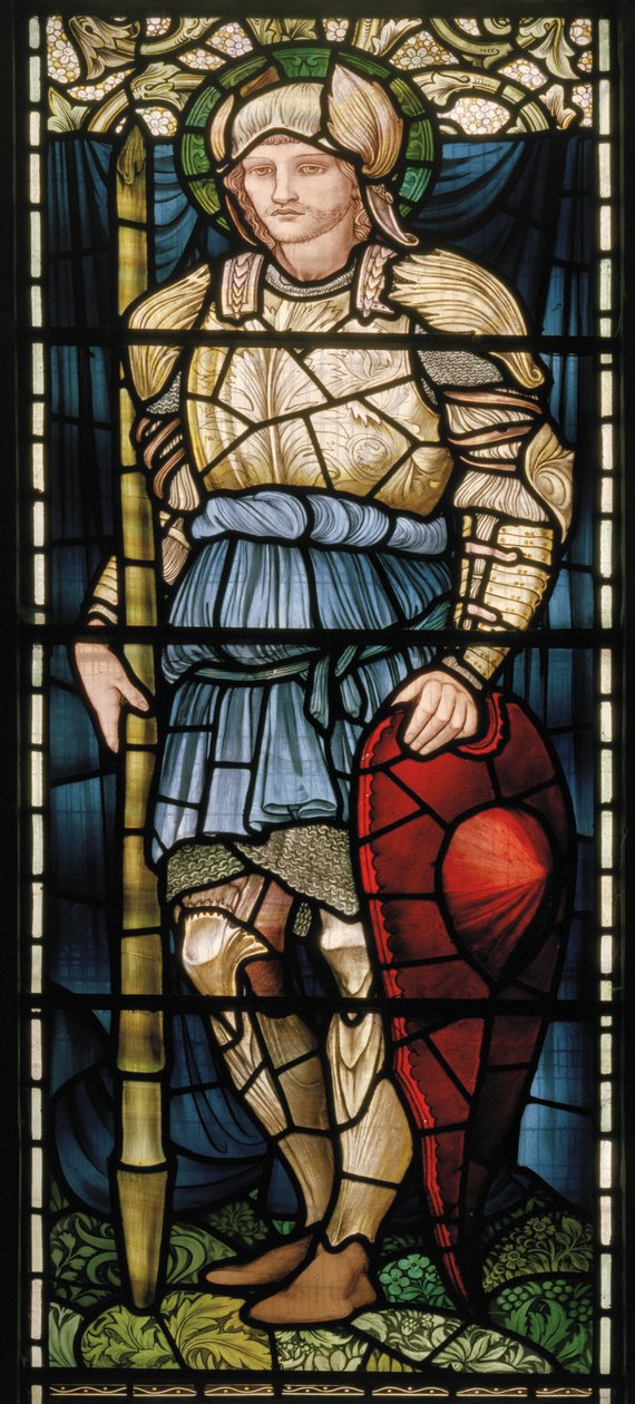 Wilden, All Saints, Morris & Co., Edward Burne-Jones, John Henry Dearle (1859-1932), St George, Courage, 1902-1914, Louisa, Alfred, The Baldwins, statsminister, metodist, Worcestershire, Arts & Craf av Edward Coley and Dearle Burne-Jones