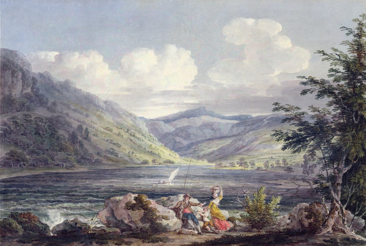 Haweswater, Westmoreland, ca. 1795 (wc over grafitt på vevd papir) av Edward Dayes