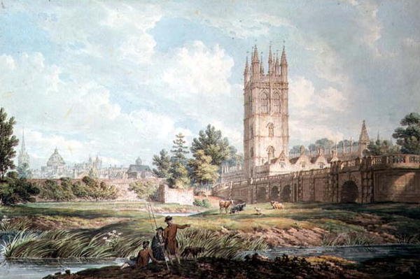 Magdalen College and Bridge, Oxford, fra elven av Edward Dayes