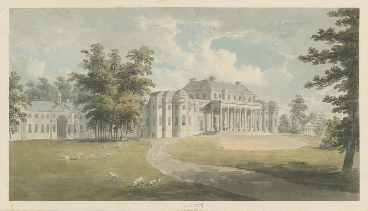 Shugborough Hall: vannfargemaleri, nd [?sent på 1700-tallet] av Edward Dayes
