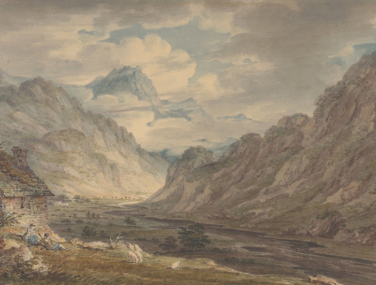 Honister-passet fra Gatesgarth Farm, Gatesgarthdale, Lake District, 1789-1804. av Edward Dayes