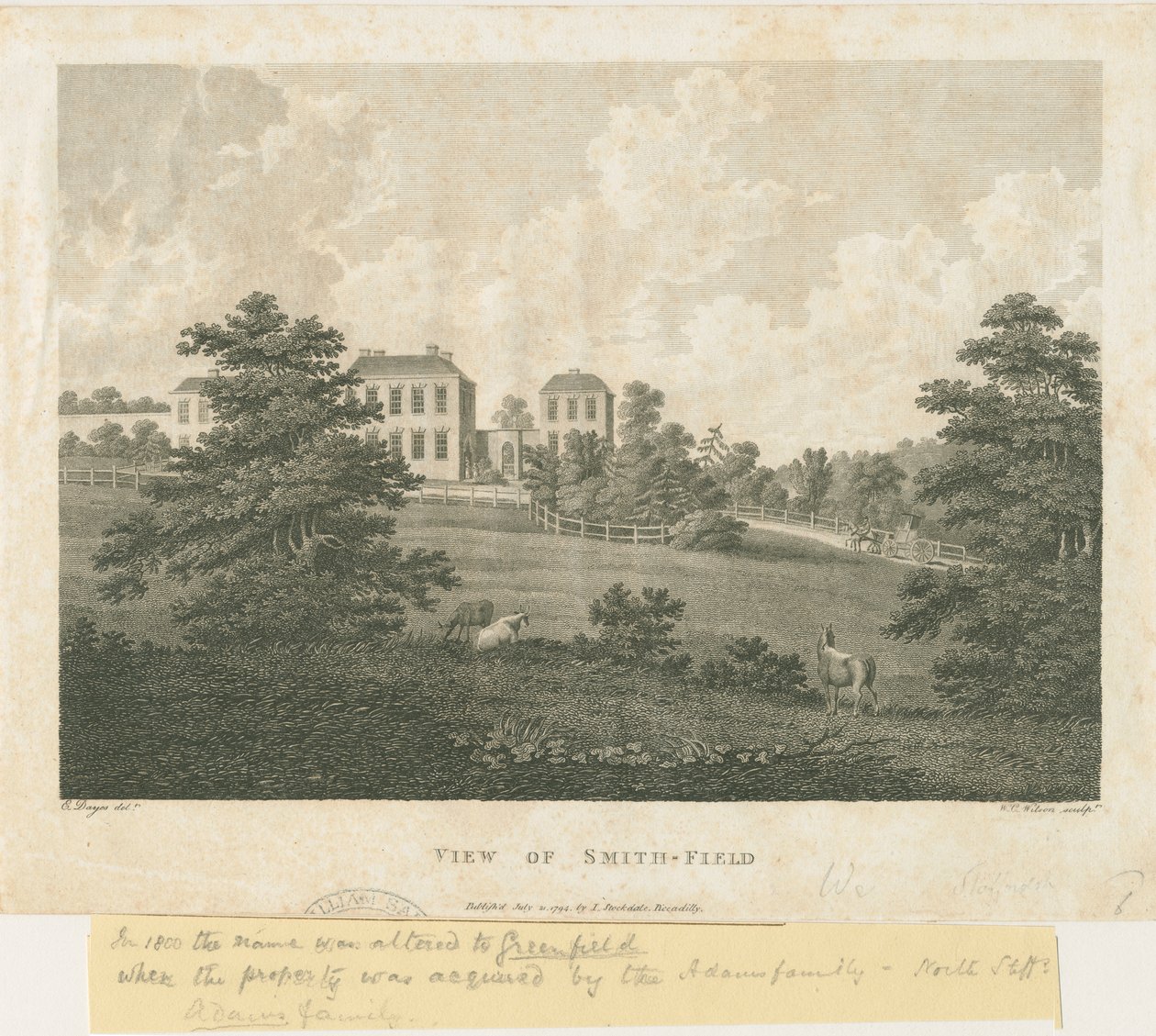 Wolstanton - "View of Smith-Field": gravering, nd [c 1794] av Edward Dayes