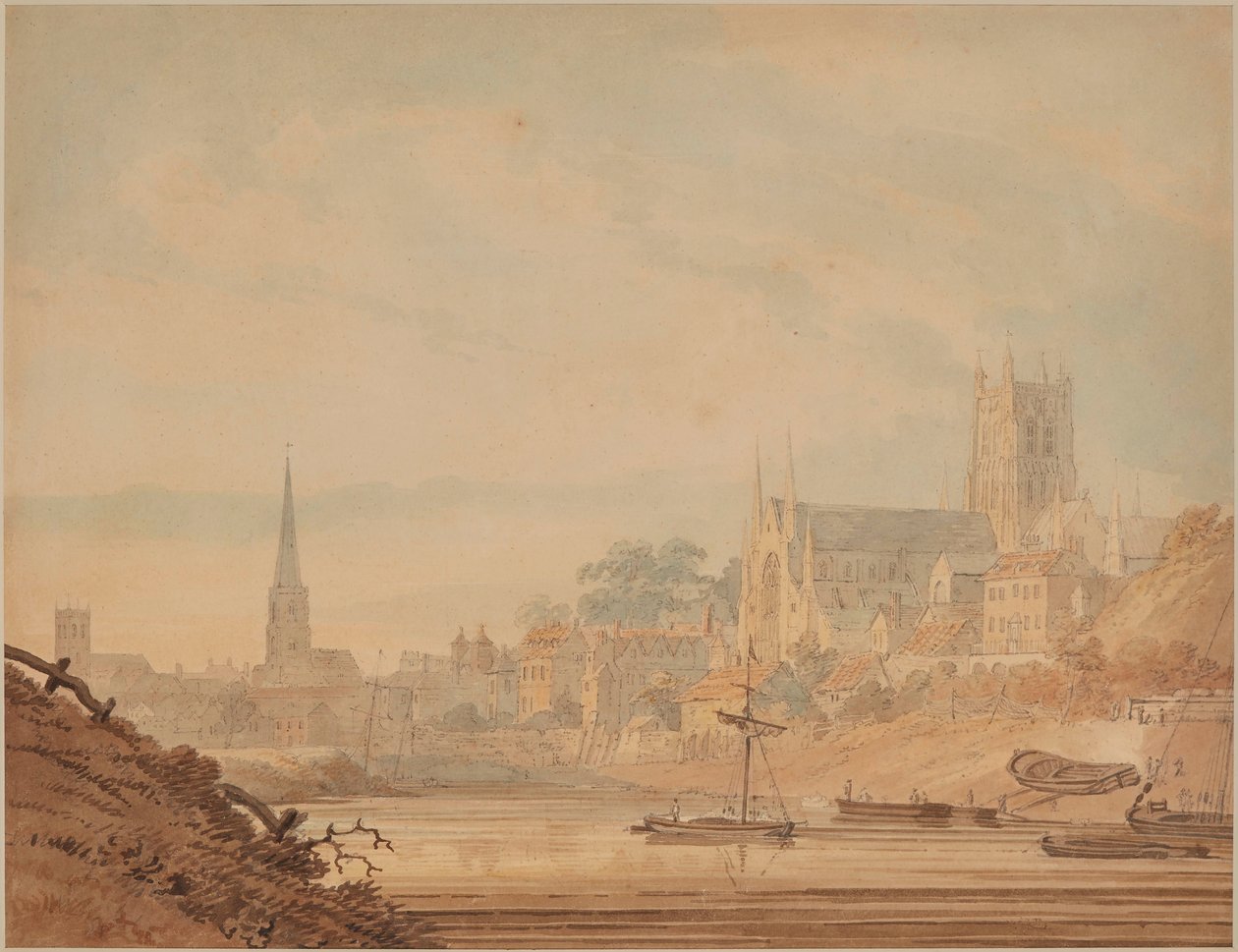 Worcester sett fra elven Severn av Edward Dayes