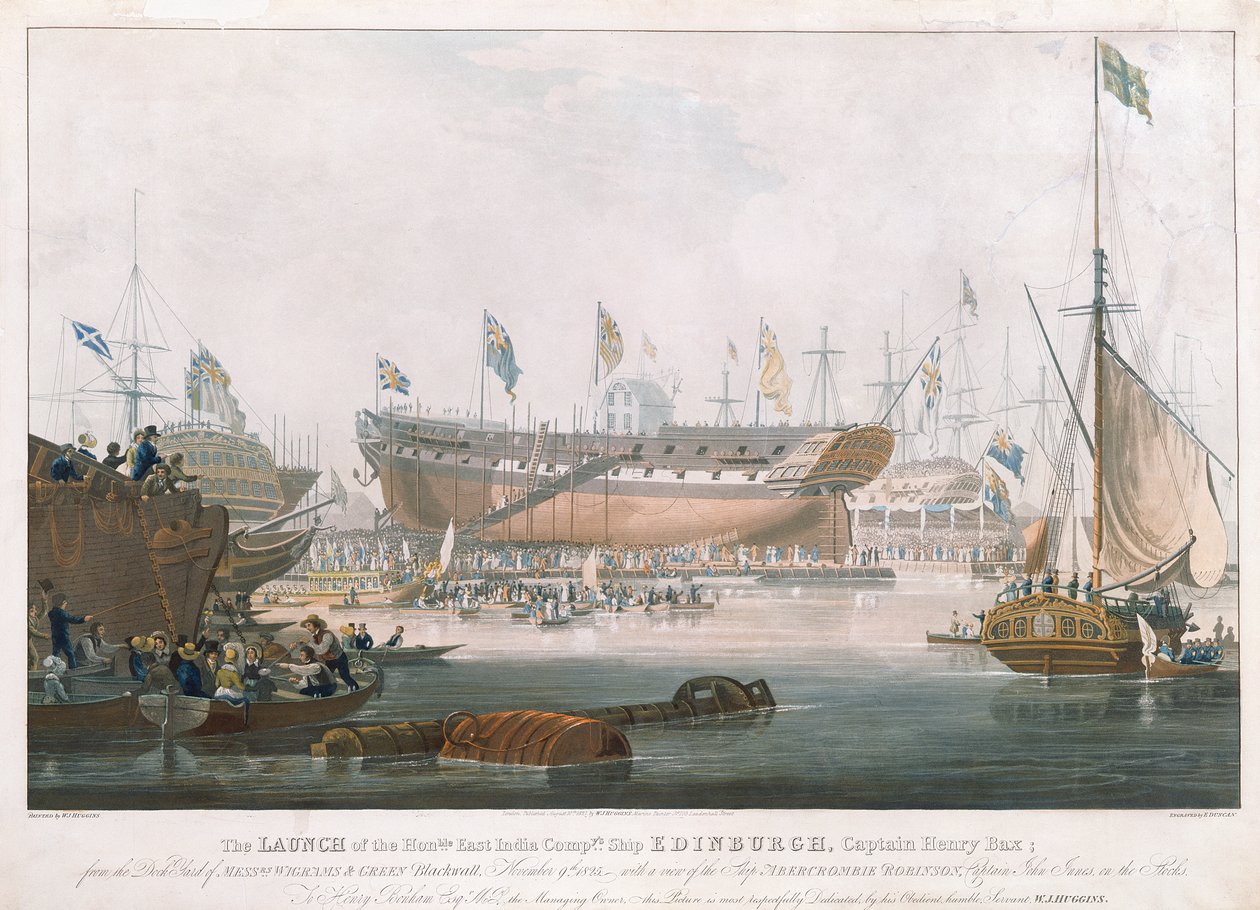Lansering av Edinburgh ved Blackwall, 9. november 1825, malt av Huggins av Edward Duncan