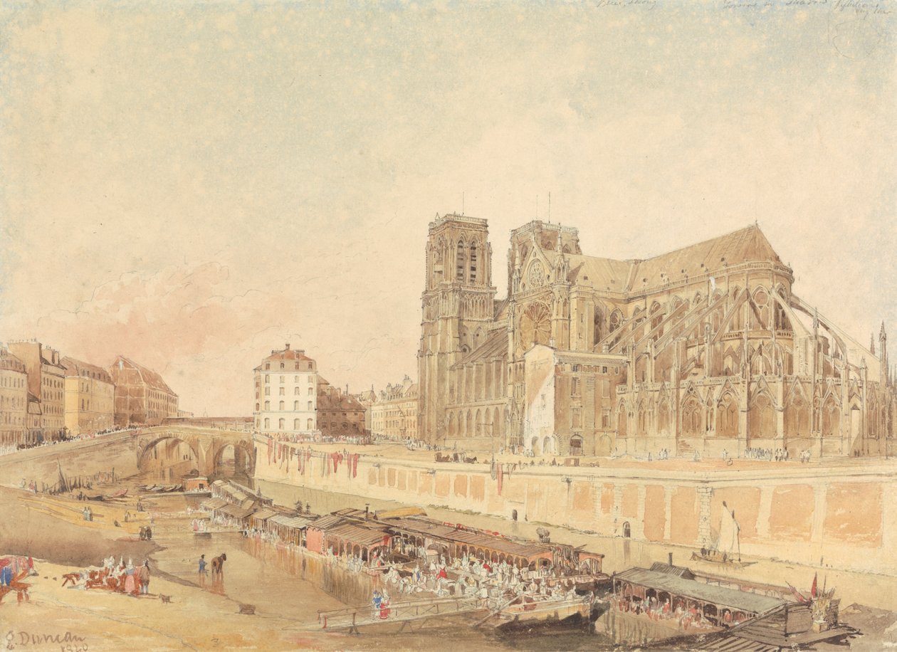 Notre Dame, Paris, fra venstre bredd av Edward Duncan