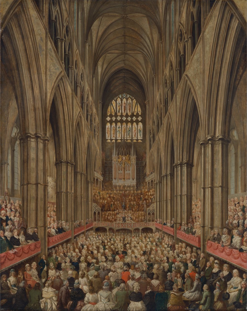 Innvendig utsikt over Westminster Abbey til minne om Händel, tatt fra managerens loge av Edward Edwards