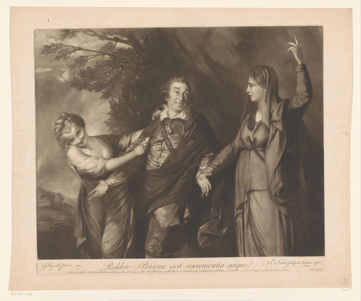 Portrett av David Garrick mellom personifikasjoner av komedie og tragedie For å returnere personen vet egnetheten til hver (tittel på objekt) av Edward Fisher