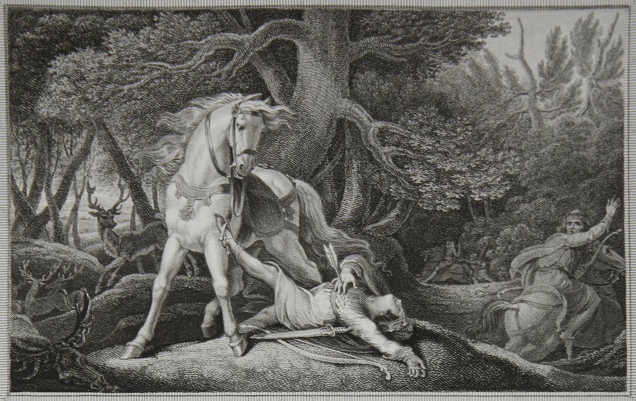 Death of William Rufus, gravert av Neagle, illustrasjon fra David Humes 