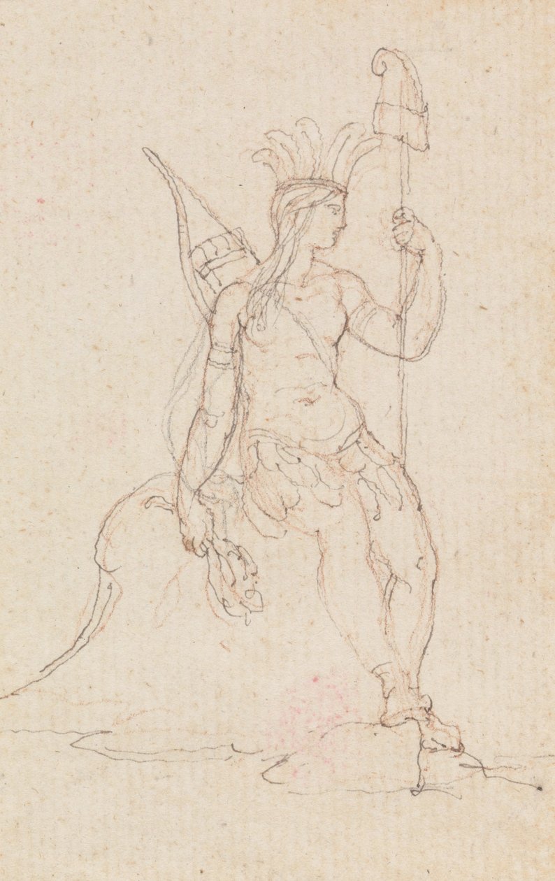 An Allegory of America Carrying the Cap of Liberty, ca. 1760-1848 (penn, svart blekk, grafitt og rødt kritt) av Edward Francis Burney