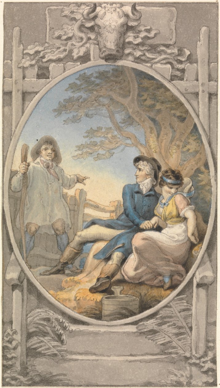 Design i farger for en bokplate av Edward Francis Burney