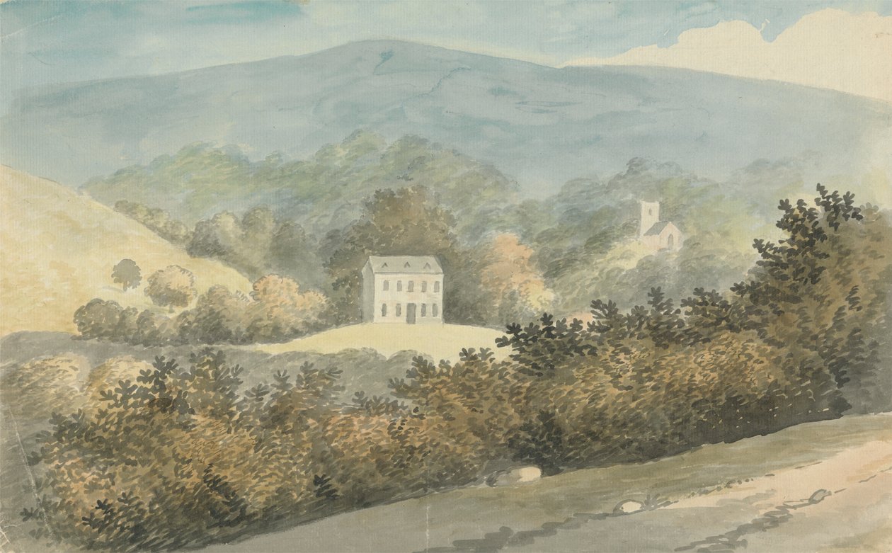 Kupert landskap med hus av Edward Francis Burney