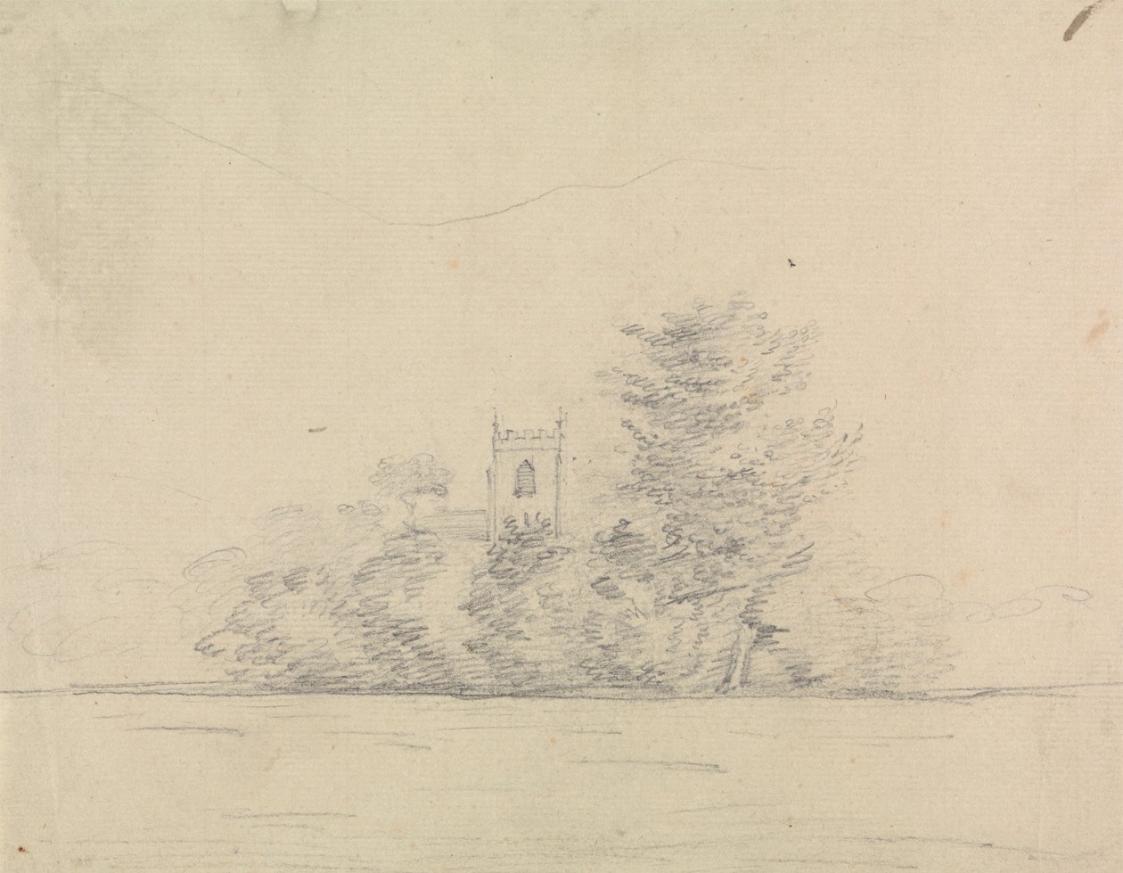 Landskap med kirke av Edward Francis Burney