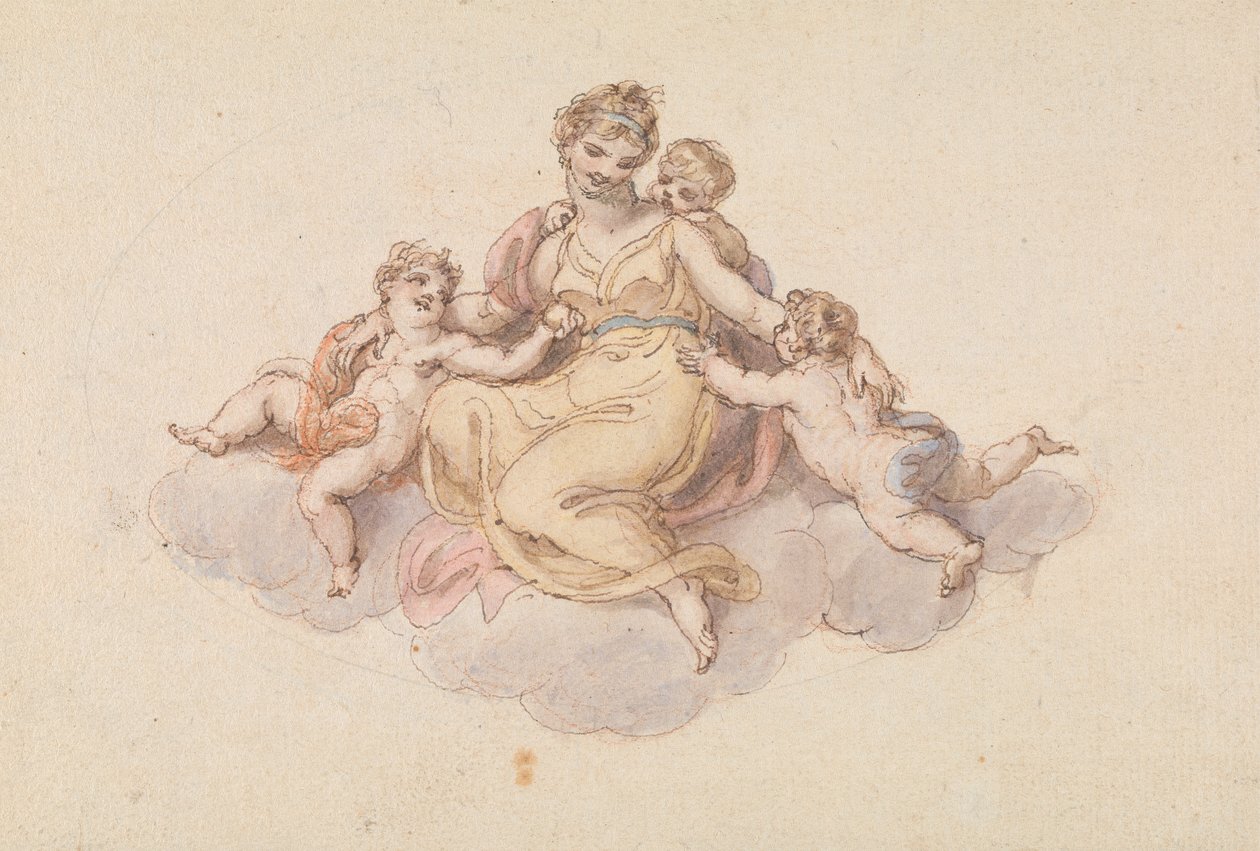 Mor og barn sitter på skyen av Edward Francis Burney