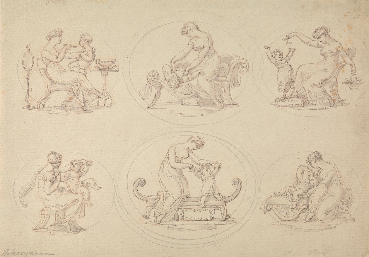 Seks studier av mor og datter som spiller av Edward Francis Burney