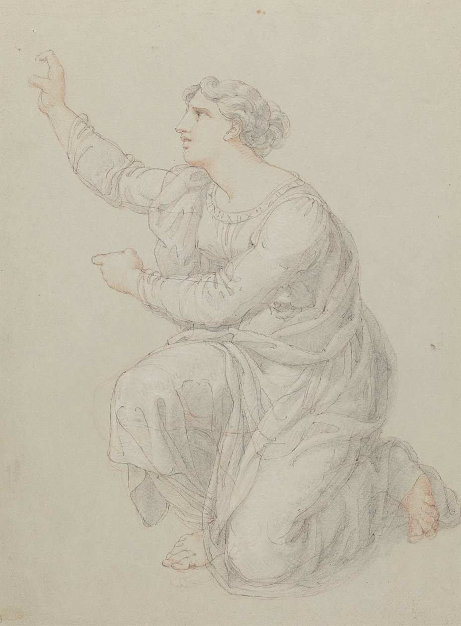 Studie for den knelende figuren til Priscilla av Edward Francis Burney