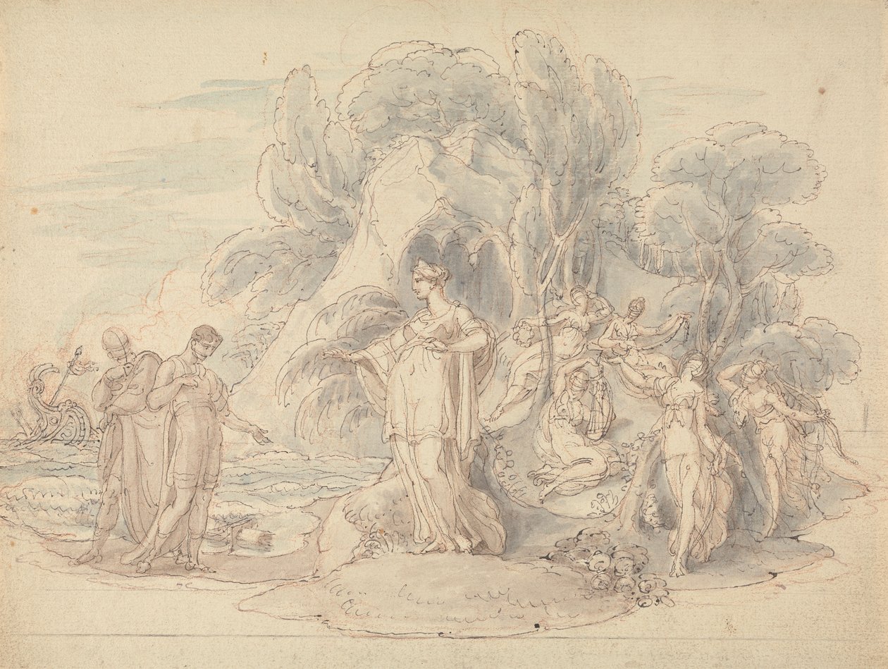 Telemachus og mentor lander på øya Calypso av Edward Francis Burney
