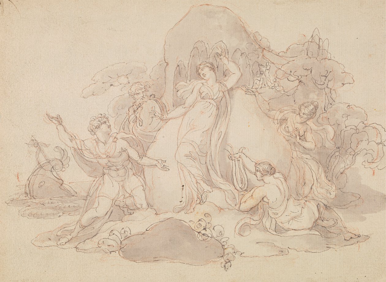 Telemachus og mentor lander på øya Calypso av Edward Francis Burney