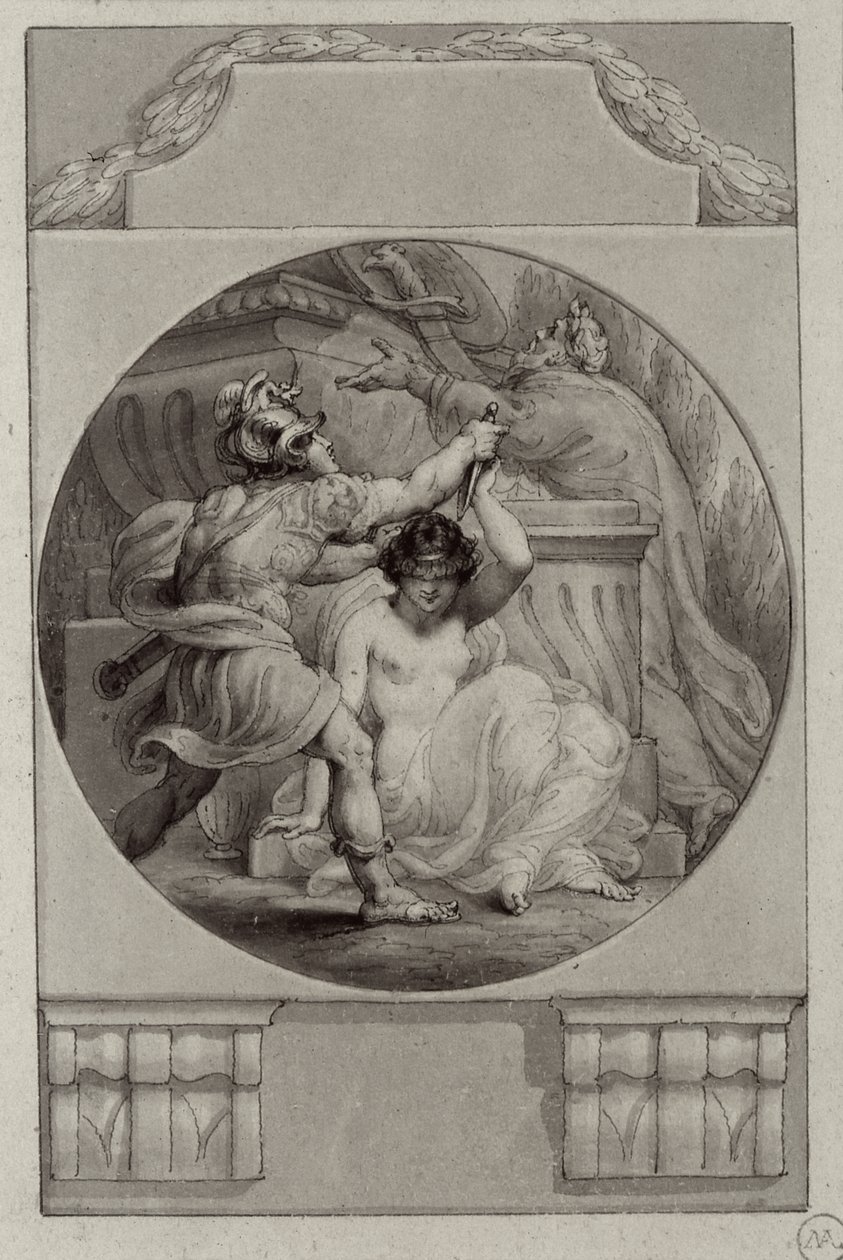 Kriger som ofrer en ung kvinne (tegning) av Edward Francis Burney