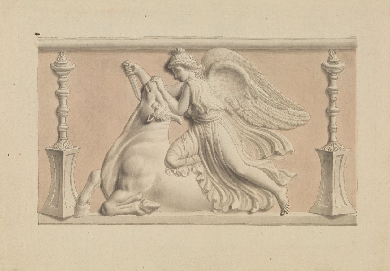 Bevinget figur som dreper en okse av Edward Francis Burney