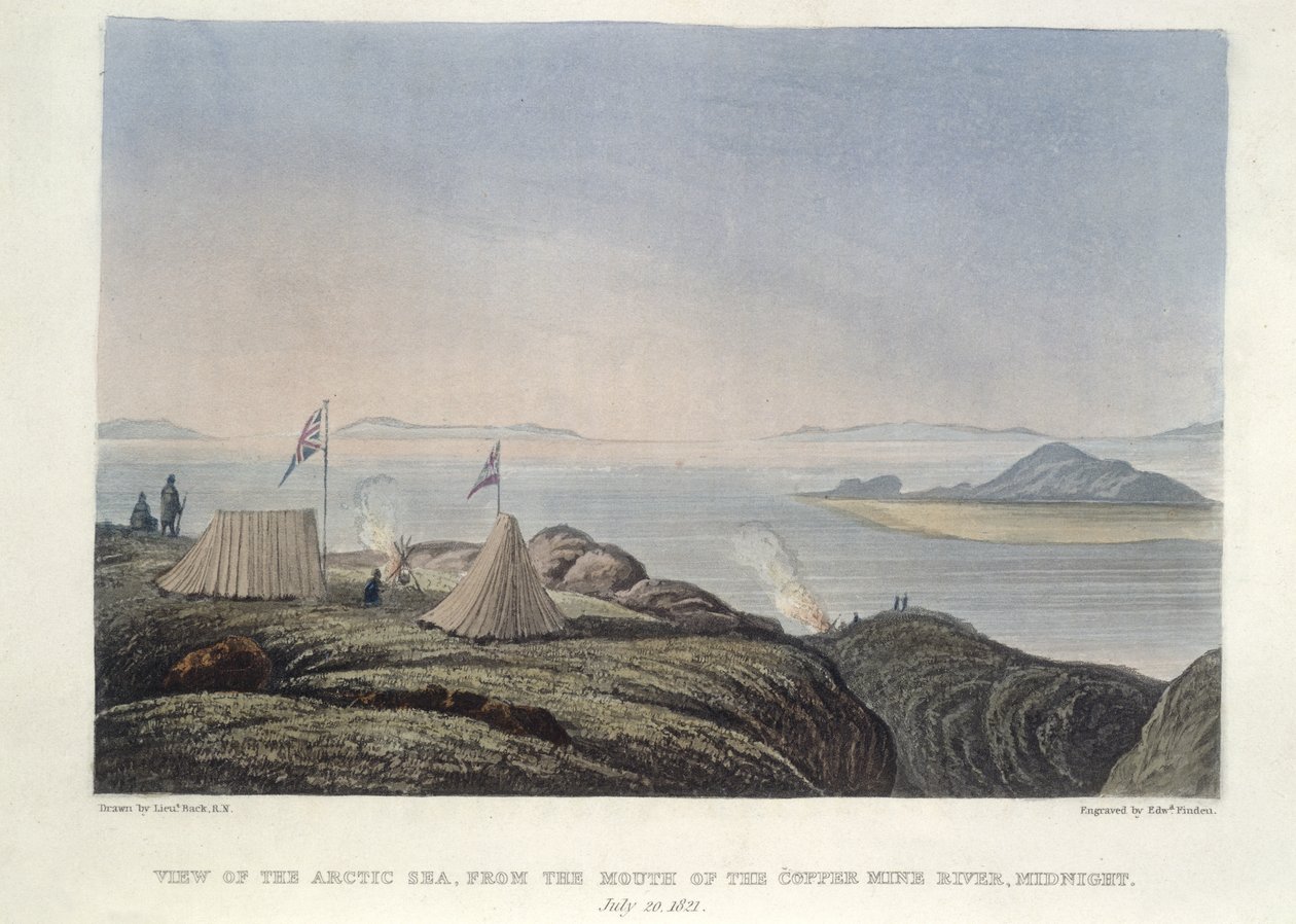 Utsikt over det arktiske hav, fra munningen av Coppermine River, midnatt 20. juli av Edward Francis Finden