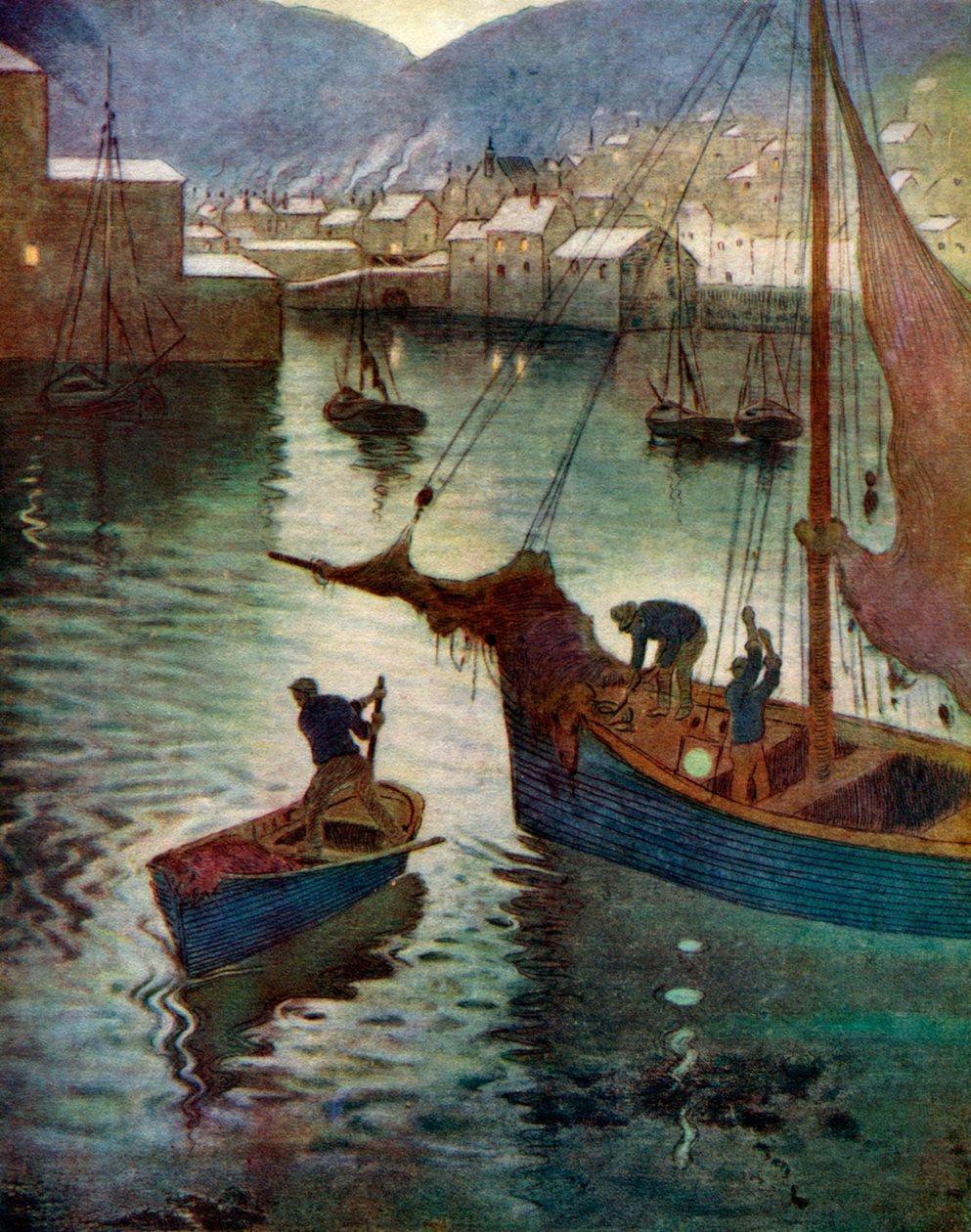 Havnen, Polperro, Cornwall, 1924-1926 av Edward Frederick Ertz