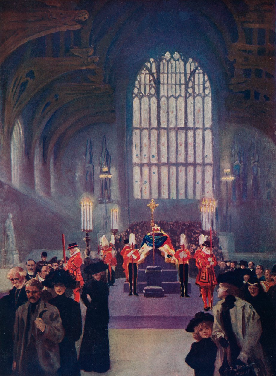 Hyllesten til folket hans: King Edwards liggende i staten, Westminster Hall, 16.–19. mai 1910 1911 av Edward Frederick Skinner