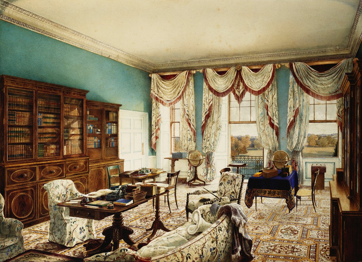 Biblioteket, Binfield, Berkshire, med utsikt over parken, av Edward Hassell