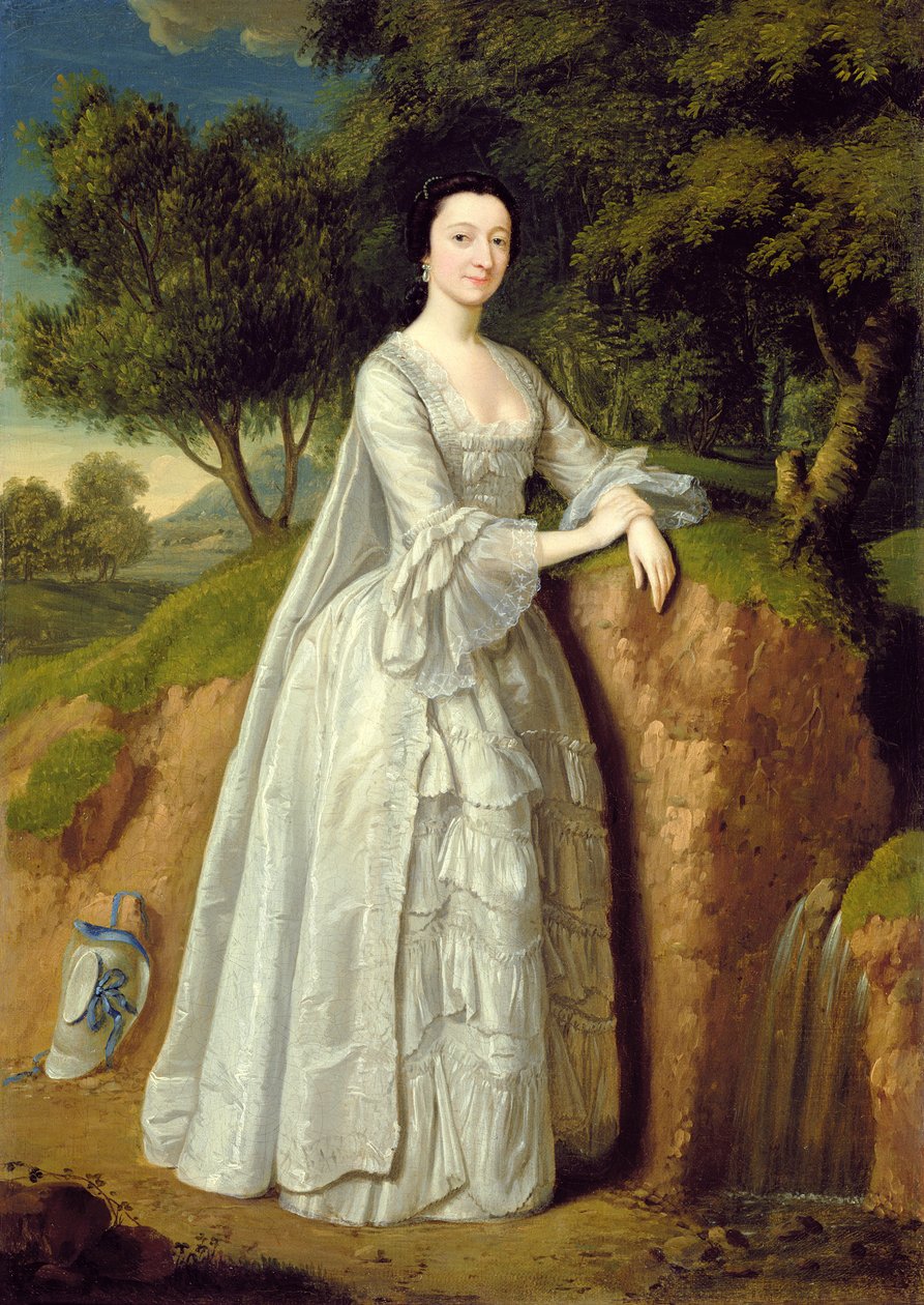 Elizabeth Montague står i et skogslandskap, ca. 1750 (olje på lerret) av Edward Haytley