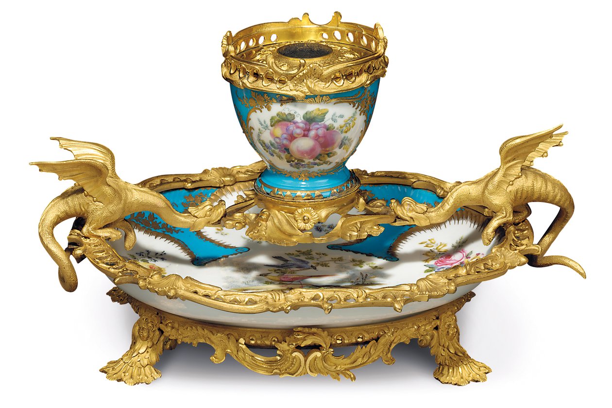 En William IV Sevres-stil turkis bakken encrier, porselen sannsynligvis 1700-tallet, ormolu c.1835-40 av Edward Holmes Baldock