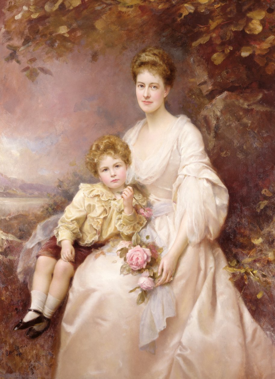 Portrett av Laura Gwendolen Gascoigne og hennes sønn Alvary av Edward Hughes