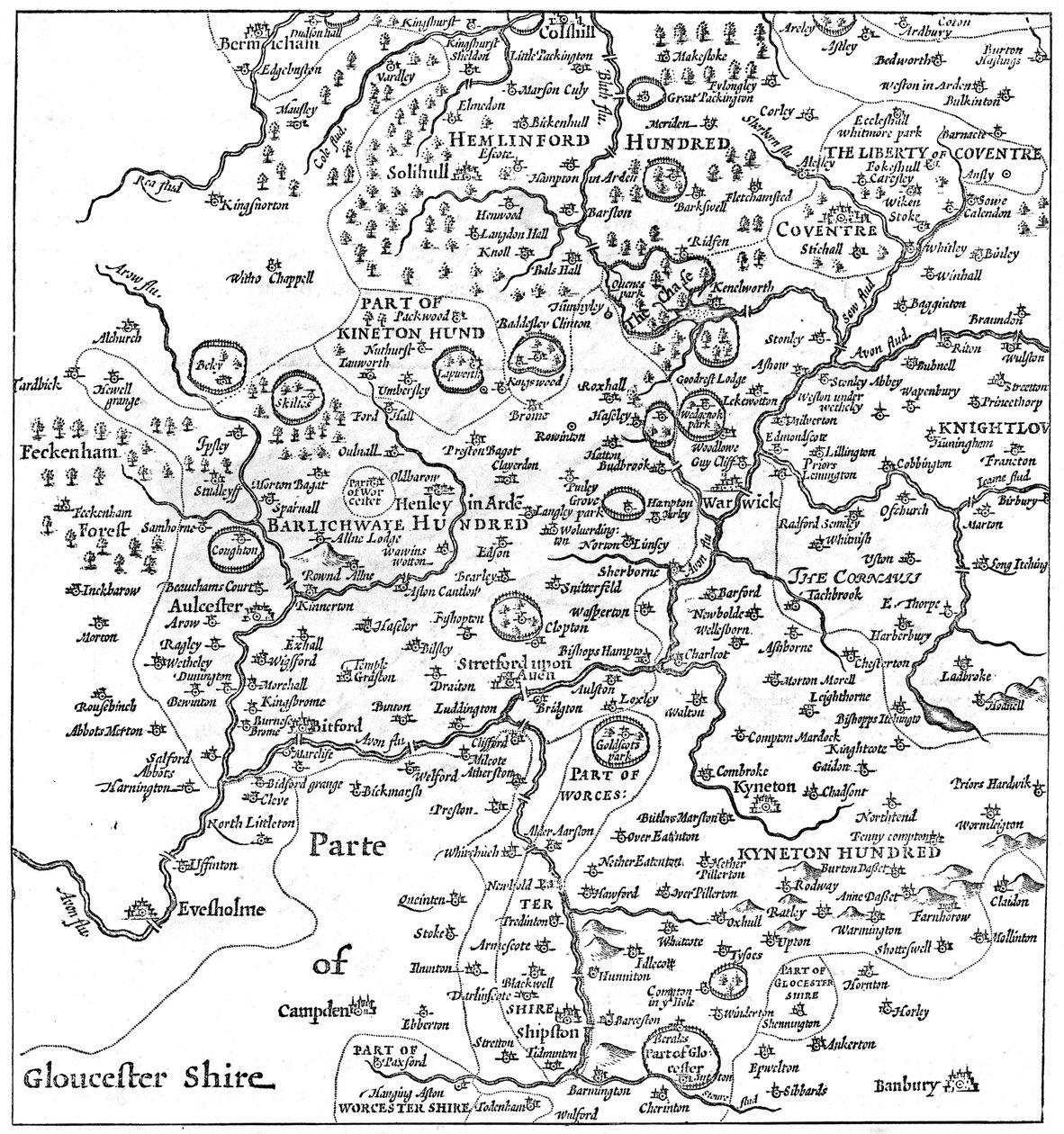 Et kart over Stratford-upon-Avon og områdene rundt, 1610 1885. av Edward Hull