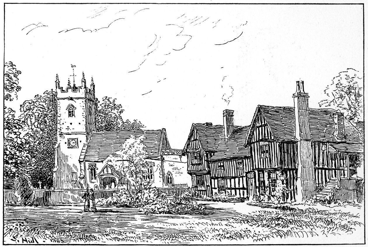Clifford kirke og gamle hus, Stratford-upon-Avon, Warwickshire, 1885. av Edward Hull