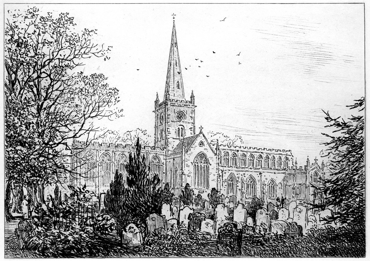 Stratford kirke sett fra nord, Stratford-upon-Avon, Warwickshire, 1885. av Edward Hull