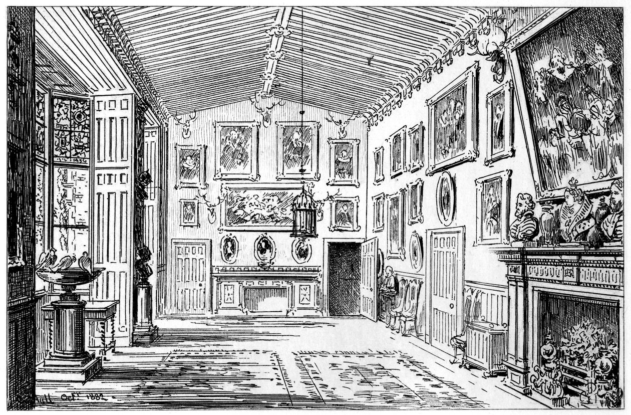 Den store hallen i Charlecote Park, Warwickshire, 1885. av Edward Hull