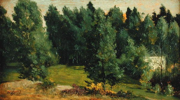 Et skogkledd landskap av Edward John Poynter