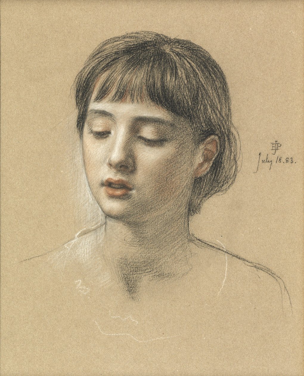 Hodet til en jente, 1883 (kritt på papir) av Edward John Poynter