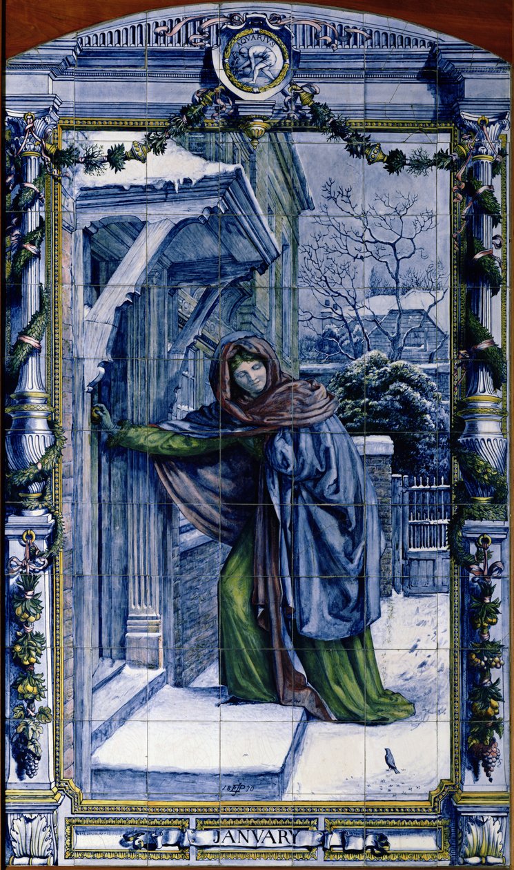 januar, fra en serie med flispaneler for det nederlandske kjøkkenet, 1867-8 av Edward John Poynter
